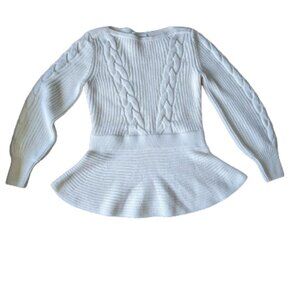 The Fold Merino Wool Ivory Peplum Cable Knit Sweater